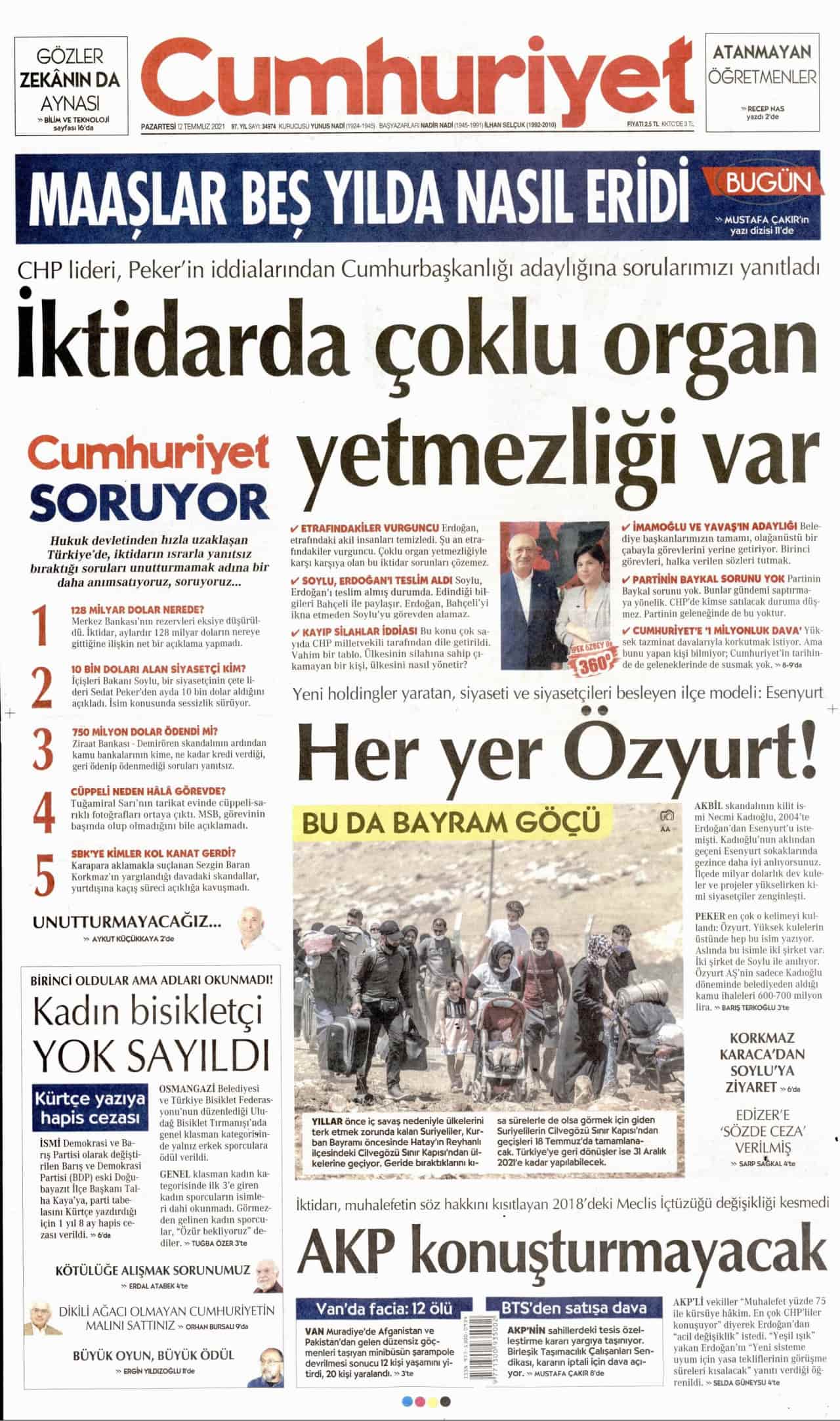 12 Temmuz 2021 gazete başlıkları